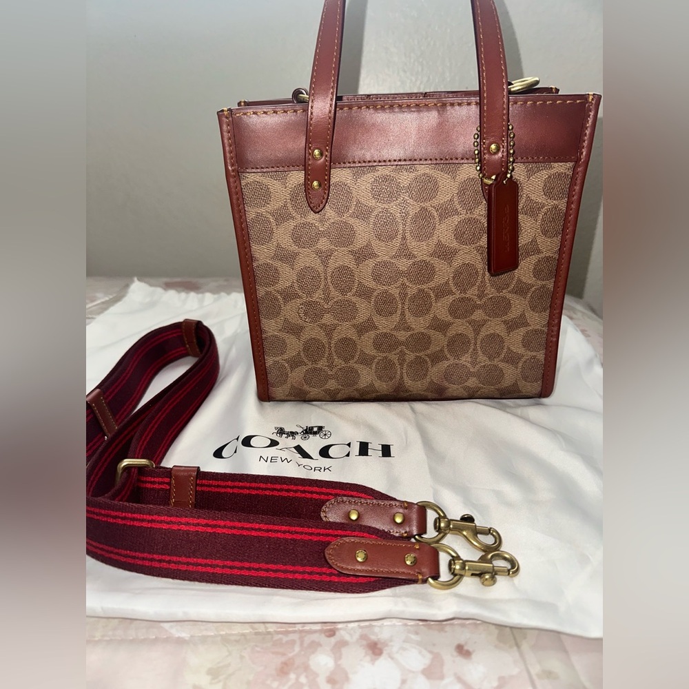 Coach Tan and Burgundy Signature Tote